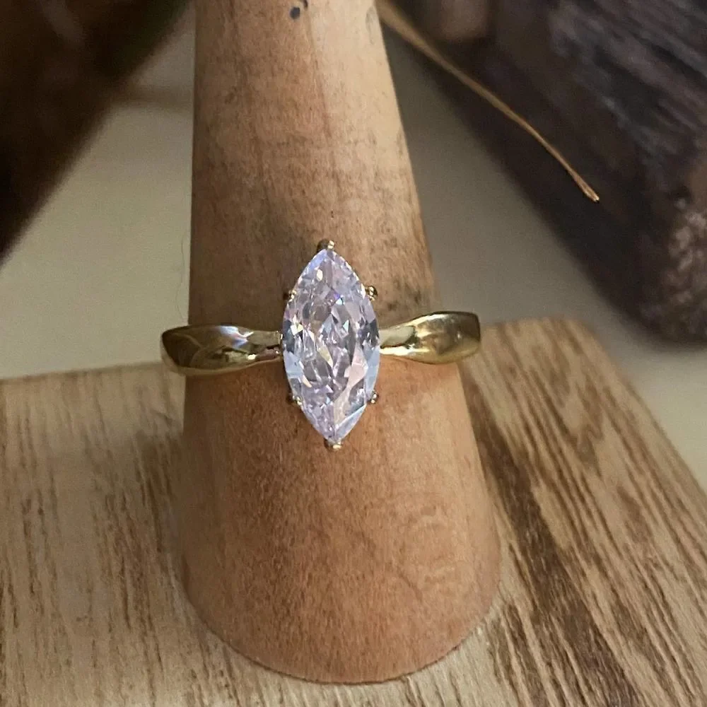 IP Gold Stainless Steel AAA Grade CZ Ring With Ion Plating